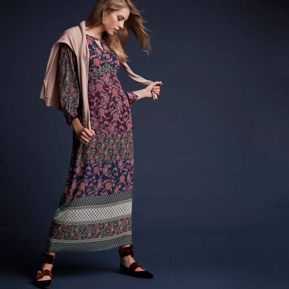 Cabi Festive Floral Lined Maxi Dress Size S Boho Fairy Grunge Dainty Cottagecore